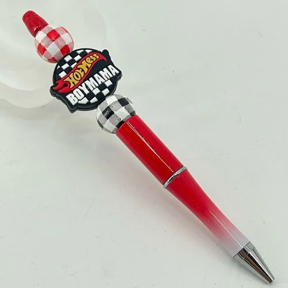 Hot Mess Boy Mama checker checkered flag pen handmade NEW red white black green